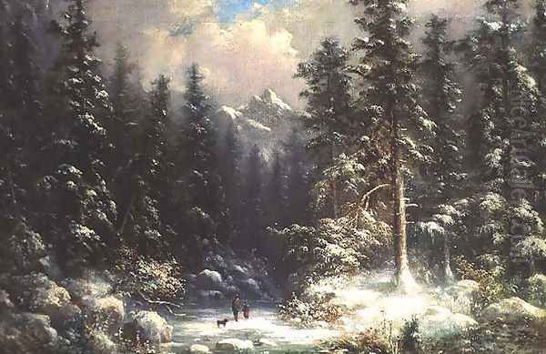 Forest Snow Scene Oil Painting by Oswald Richter