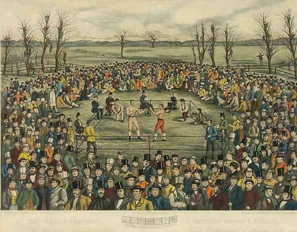 The Great Contest between Sayers and Heenan for 200 Pounds a side, engraved by J. R. Mackrell and J.B. Rowbotham Oil Painting by Rowbotham, J.B. & Brown, J.