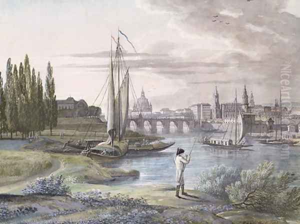 View of Dresden and the River Elbe, 1806 Oil Painting by C. Roes