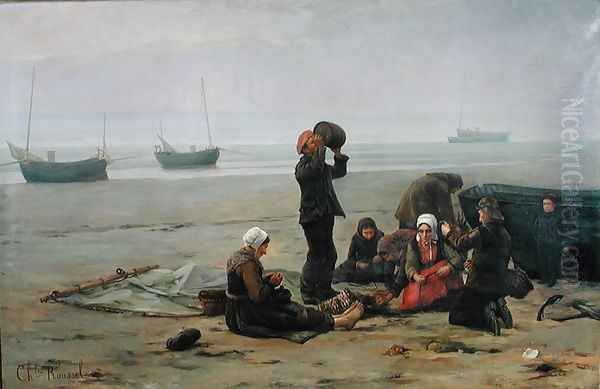 Waiting for the Fish, Berck-sur-Mer Oil Painting by Charles Emmanuel Joseph Roussel