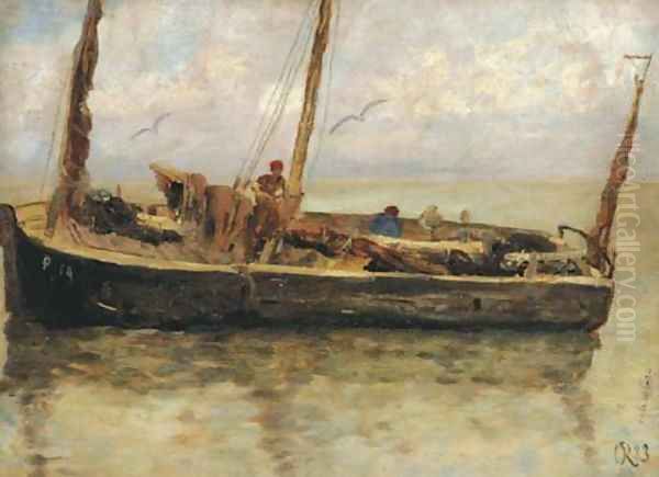 A fishing boat at sea Oil Painting by Charles Emmanuel Joseph Roussel