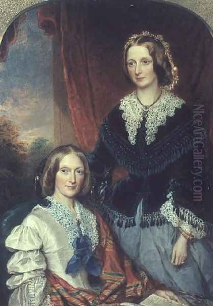 L to R Helen Shelley 1799-1885 and Margaret Shelley 1801-87 Oil Painting by Sir William Charles Ross