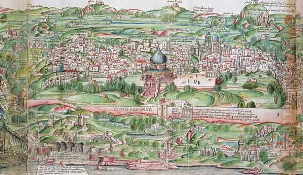 Map of the City of Jerusalem, from Peregrinatio in Terram Sanctam by Bernhard von Breydenbach 1440-97, 1486 3 Oil Painting by Erhard Reuwich