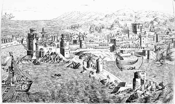 Map of the Island of Rhodes, reproduced in Le Chevalerie et les Croisades by Paul Lacroix, 1886 Oil Painting by Erhard Reuwich