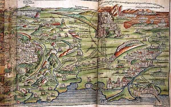 Map of the City of Jerusalem, from Peregrinatio in Terram Sanctam by Bernhard von Breydenbach 1440-97, 1486 2 Oil Painting by Erhard Reuwich