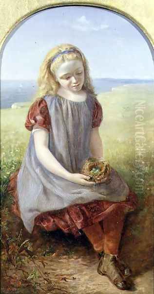 Girl with Birds Nest, 1866 Oil Painting by Henry Larpent Roberts