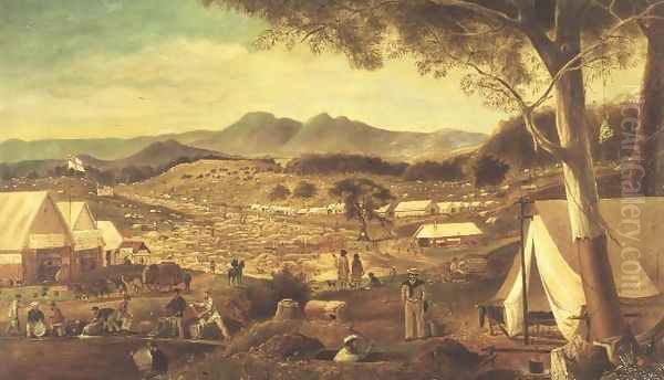 Gold diggings, Ararat, 1853 Oil Painting by J Roper