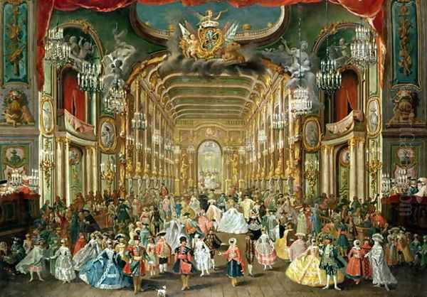 Masked Ball in the Hoftheater, Bonn, 1754 Oil Painting by Jakob Rousseau