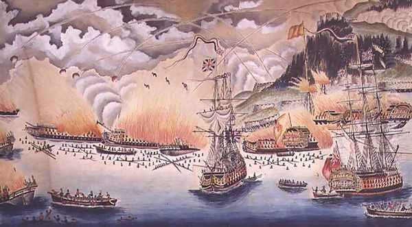 The Destruction of the Spanish Gun Boats and Floating Batteries at the Siege of Gibraltar by the Governor General Eliott, September 13th 1782, 1822 Oil Painting by James Rosewall