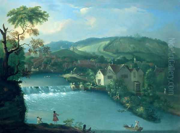 The City Weir, Bath, looking towards Walcot Oil Painting by Thomas Ross