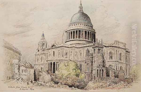 St. Pauls from Cannon Street after Bombing, 1946 Oil Painting by Henry J. Reynolds