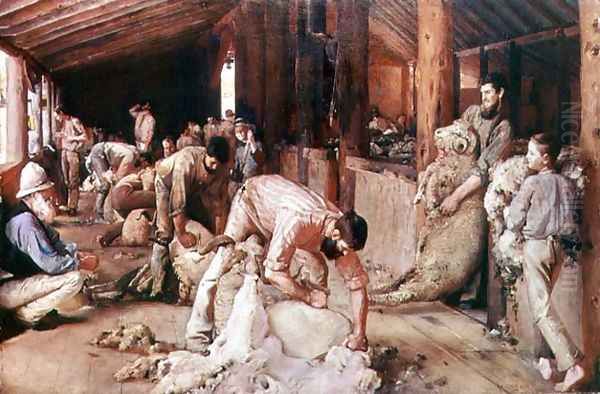 Sheep Shearing Oil Painting by Thomas Edward Roberts