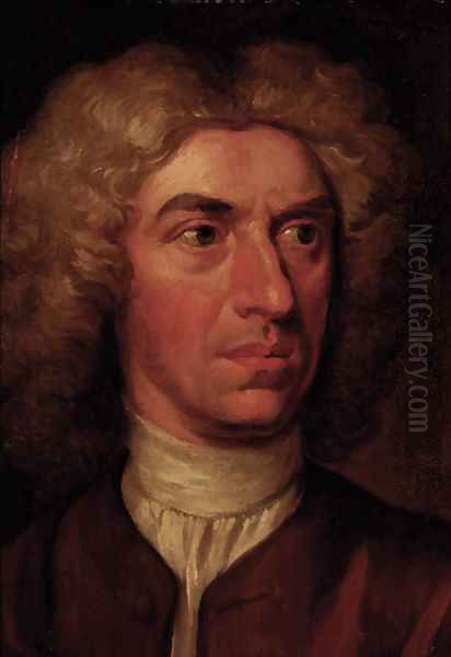 Portrait of a gentleman, head-and-shoulders, in a brown coat Oil Painting by Richardson. Jonathan