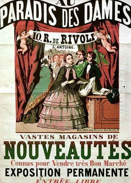 Poster advertising Au Paradis des Dames, Parisian shop, 1856 Oil Painting by Jean Alexis Rouchon