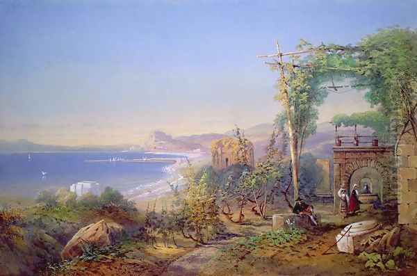 Castille and the Bay of Baia, Pozzuoli, 1866 Oil Painting by Edward M. Richardson