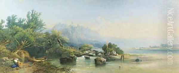 View of Bacharach on the Rhine, Germany Oil Painting by Edward M. Richardson