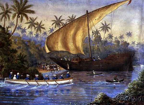 HMS London, Chasing a Slaving Dhow near Zanzibar, 1877 Oil Painting by Rev. Robert Ross-Lewin