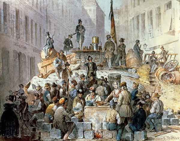 Barricades in Marzstrasse, Vienna, 1848 Oil Painting by Edouard Ritter