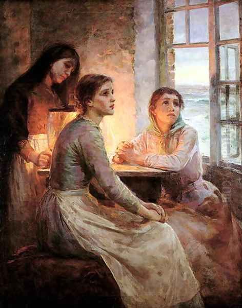 The Three Fishers Wives Oil Painting by Mrs Henry Harewood Robinson