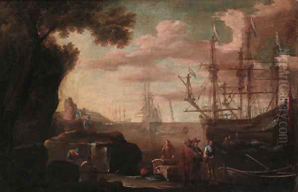 Mediterranean harbours with shipping Oil Painting by Salvator Rosa