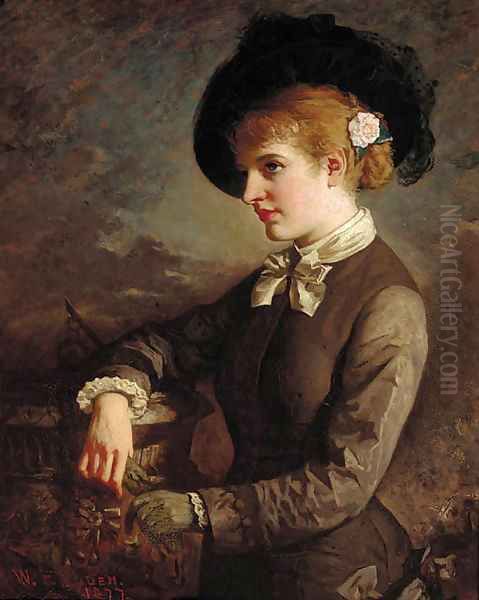 Portrait of a lady by a sundial Oil Painting by William Thomas Roden