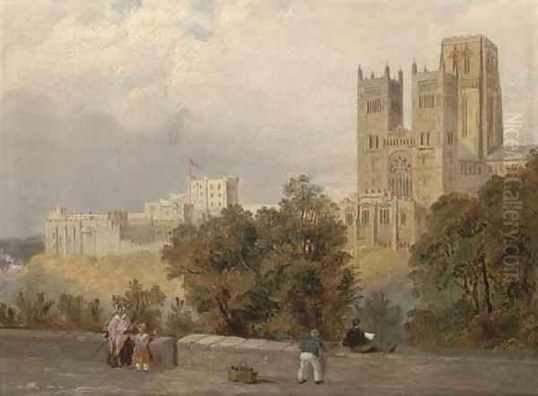 An artist sketching before Durham Cathedral Oil Painting by William Robinson