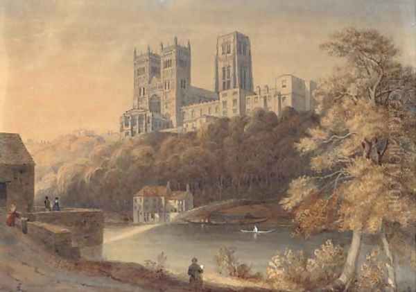 An artist sketching before Durham Cathedral 2 Oil Painting by William Robinson