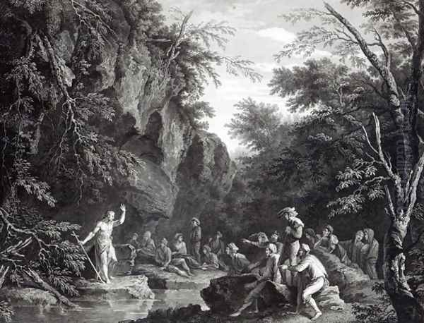 Saint John preaching in the Wilderness, engraved by John Browne, 1768 Oil Painting by Salvator Rosa