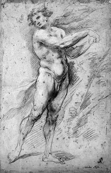 A nude turned to the left, his hands tied to a tree Study for Milo of Croton Oil Painting by Salvator Rosa