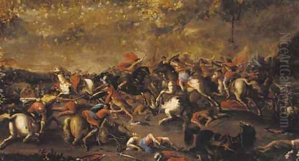 A cavalry engagement Oil Painting by Salvator Rosa