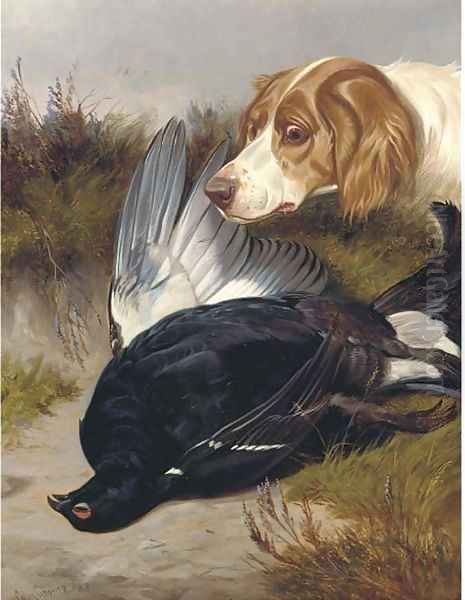 A gundog with a black game Oil Painting by Colin Graeme Roe