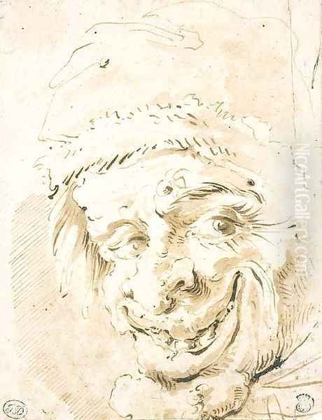 A grotesque head in a cap Oil Painting by Marco Ricci