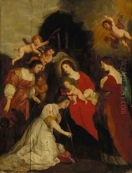 The Crowning of Saint Catherine with Saint Agatha and Saint Euphemia Oil Painting by Sir Peter Paul Rubens