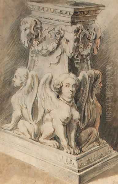 Design for a pedestal with harpies and ram's masks Oil Painting by Sir Peter Paul Rubens