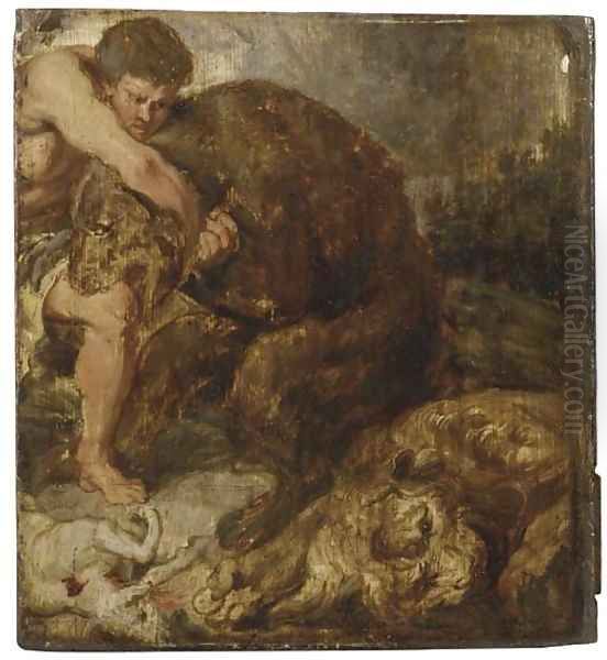 Hercules and the Nemean Lion Oil Painting by Sir Peter Paul Rubens