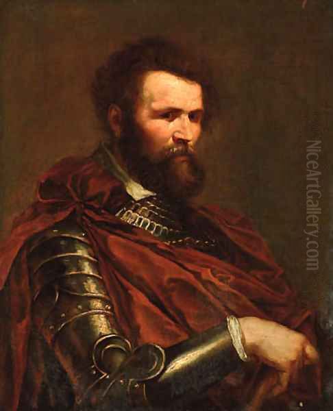 Portrait of a commander, half-length, in armour with a red sash Oil Painting by Sir Peter Paul Rubens