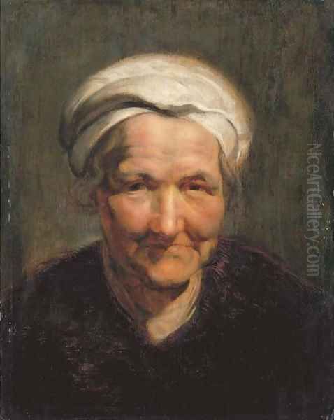 Portrait of an old woman, bust-length, with a white headscarf Oil Painting by Sir Peter Paul Rubens