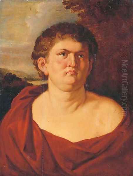 Portrait of Emperor Nero, half-length, in a red toga, a landscape beyond Oil Painting by Sir Peter Paul Rubens