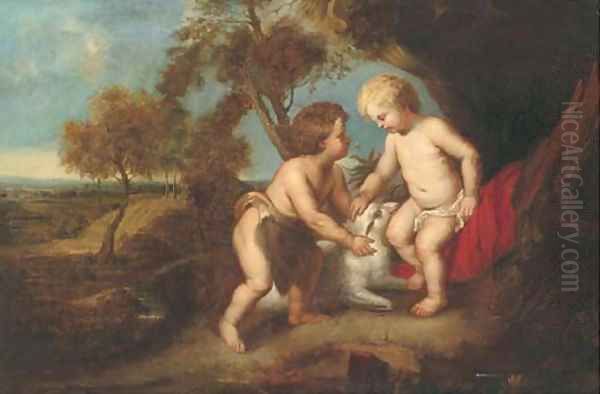 The Christ Child and the Infant Saint John the Baptist in a landscape Oil Painting by Sir Peter Paul Rubens