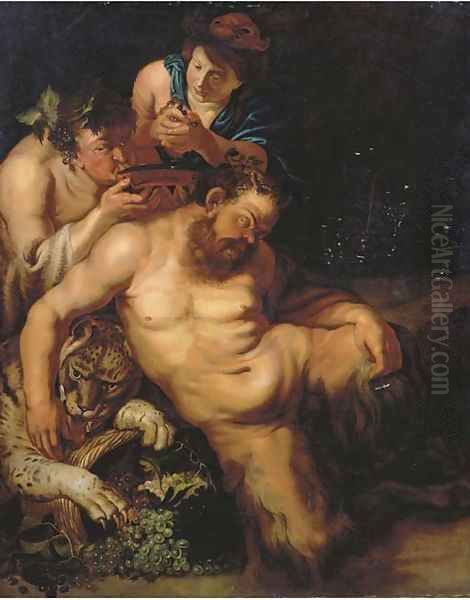 The Drunken Silenus attended by Bacchantes Oil Painting by Sir Peter Paul Rubens