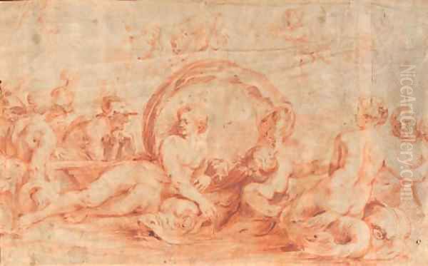 Galatea, attended by sea-nymphs, being courted by Polyphemus Oil Painting by Sir Peter Paul Rubens