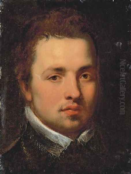 Portrait of a gentleman, bust-length, in a black doublet with a white lace collar Oil Painting by Sir Peter Paul Rubens