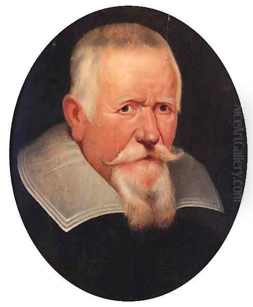 Portrait of an elderly gentleman, bust-length, in a black coat and a lawn collar Oil Painting by Sir Peter Paul Rubens