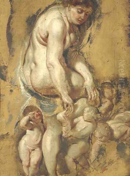 The Birth of the Rose Venus pulling a thorn from her foot, attended by Putti Oil Painting by Sir Peter Paul Rubens