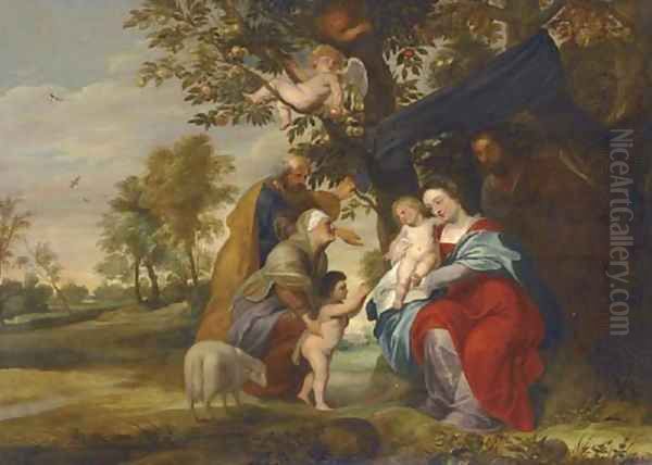 The Holy Family under an Apple Tree with Saints Elizabeth and Zacharaias and the Infant Baptist Oil Painting by Sir Peter Paul Rubens