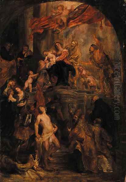 The Virgin and Child enthroned Oil Painting by Sir Peter Paul Rubens