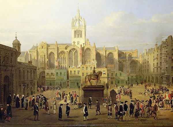 The Parliament Close and Public Figures of Edinburgh, about the End of the 18th Century Oil Painting by Wilkie, Nasmyth & Stanfield Roberts