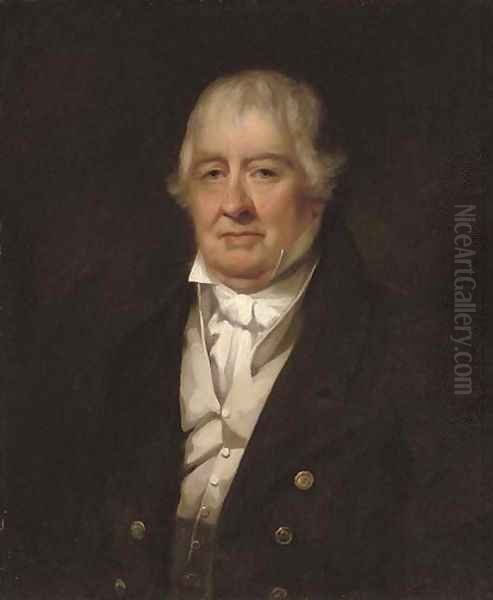 Portrait of a gentleman, half-length, in a brown coat and cream waistcoat Oil Painting by Sir Henry Raeburn