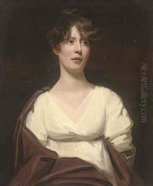 Portrait of a lady, half-length, in a white dress with a brown wrap Oil Painting by Sir Henry Raeburn