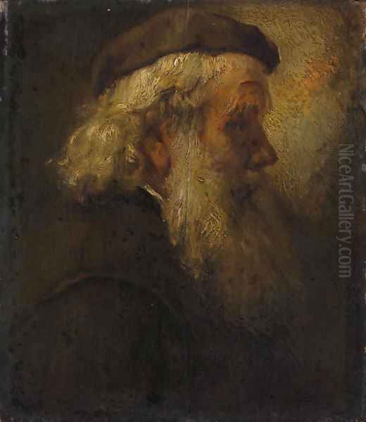 A bearded man, bust-length, in profile, in a cap Oil Painting by Harmenszoon van Rijn Rembrandt